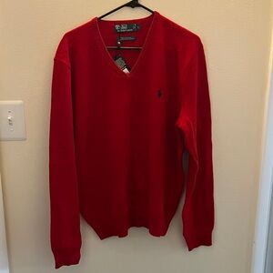 Polo by Ralph Lauren Men's V-Neck Sweater in Bold Red  *NEW*